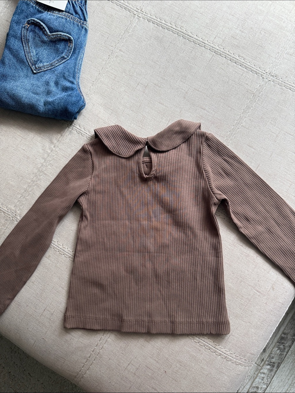 Zara Brown Ribbed Long Sleeve Top with Neck Bow - Picture 5 of 5
